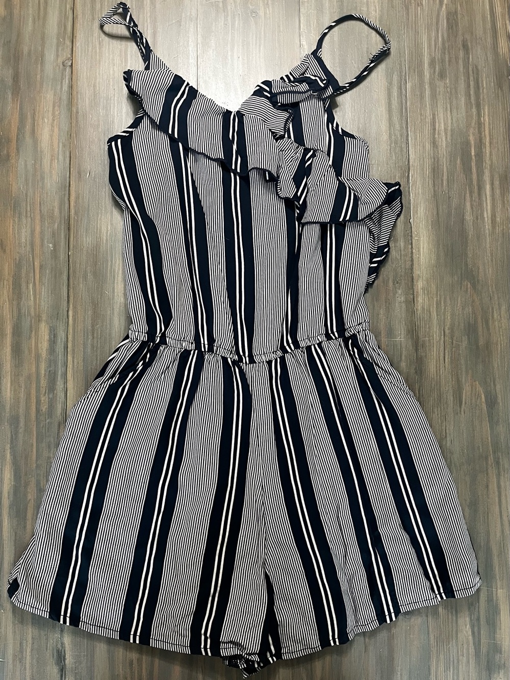 Abercrombie Kids Girls Navy & White Striped Ruffle Romper